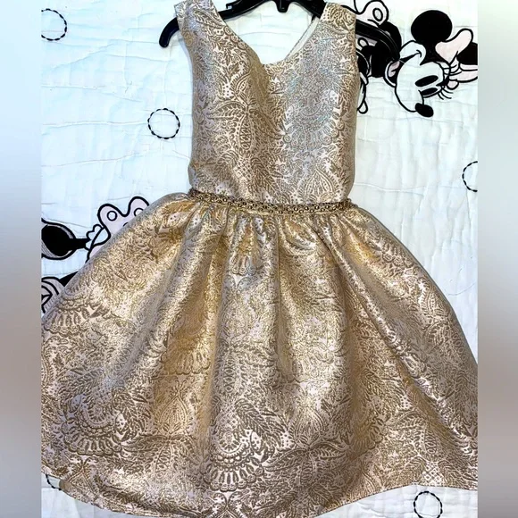childrens gold party dress Elegant Baby Gold Patterned Sequin Party Dress Toddler Girls Pageant Dresses main image 0